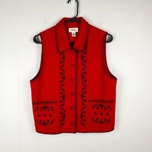 TALBOTS Red Wool Blend Button Up Sweater Vest Black Sleeveless Small Pockets